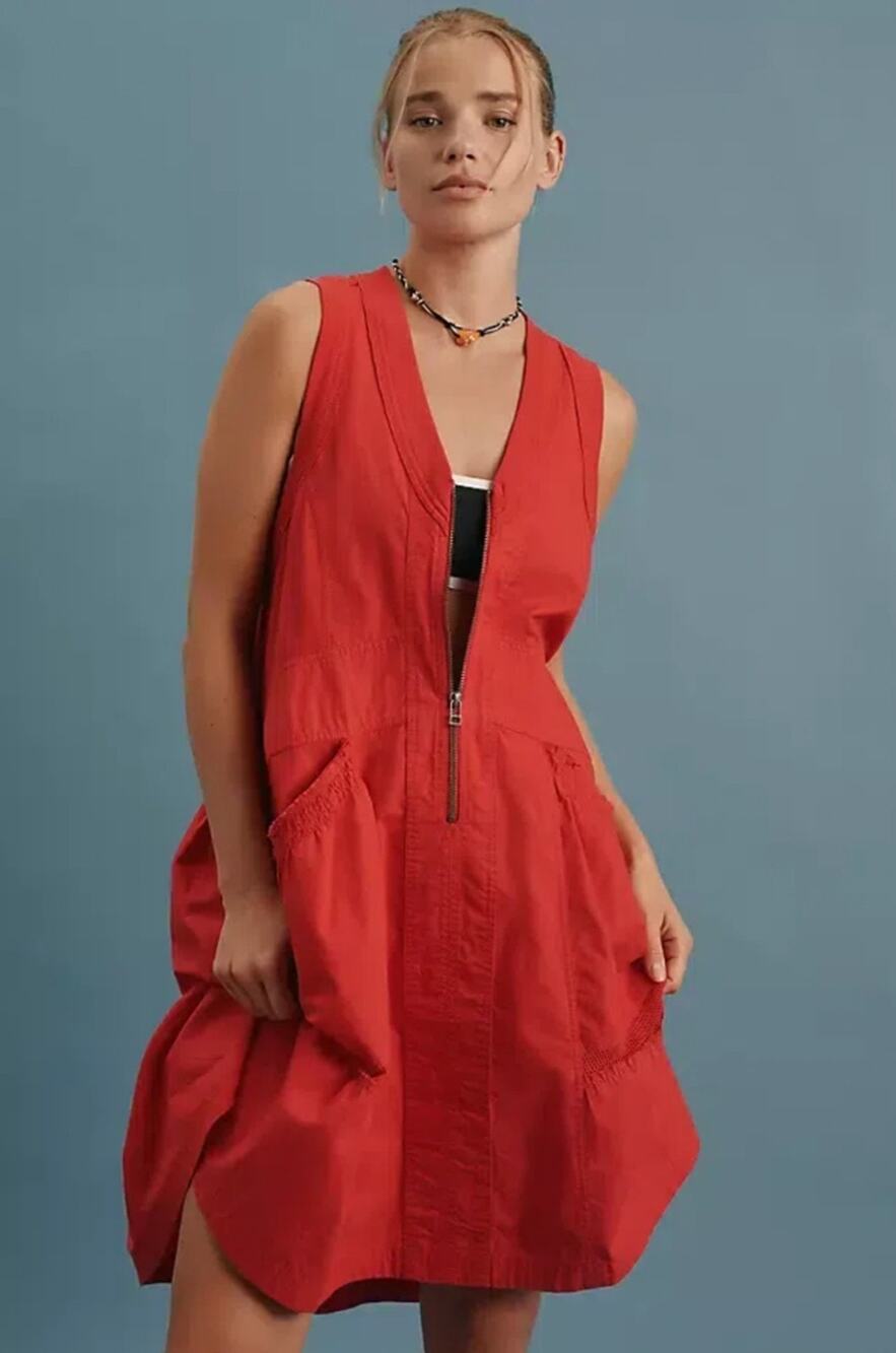 Anthropologie Daily Practice Trek Utility Red Cotton Mini Dress Small